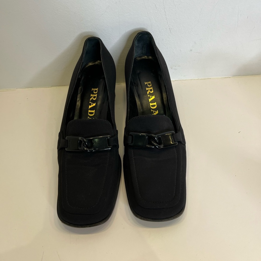Prada Black Techno Fabric Heeled Loafer